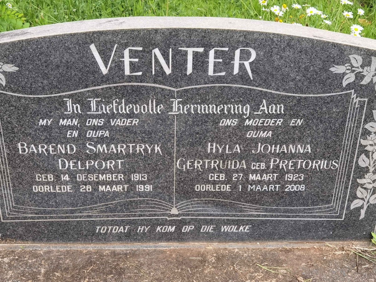 VENTER Barend Smartryk Delport 1913-1991 &amp; Hyla Johanna Gertruida PRETORIUS 1923-2008