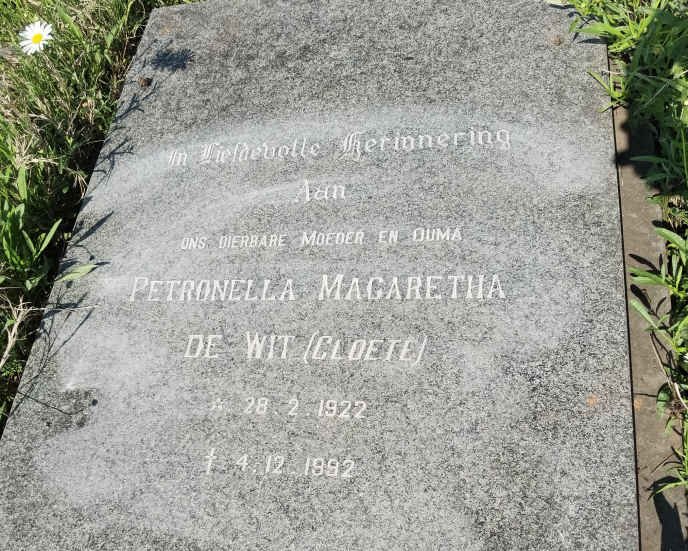 WIT Petronella Magaretha, de nee CLOETE 1922-1992