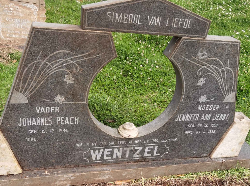 WENTZEL Johannes Peach 1945- &amp; Jennifer Ann 1952-1996