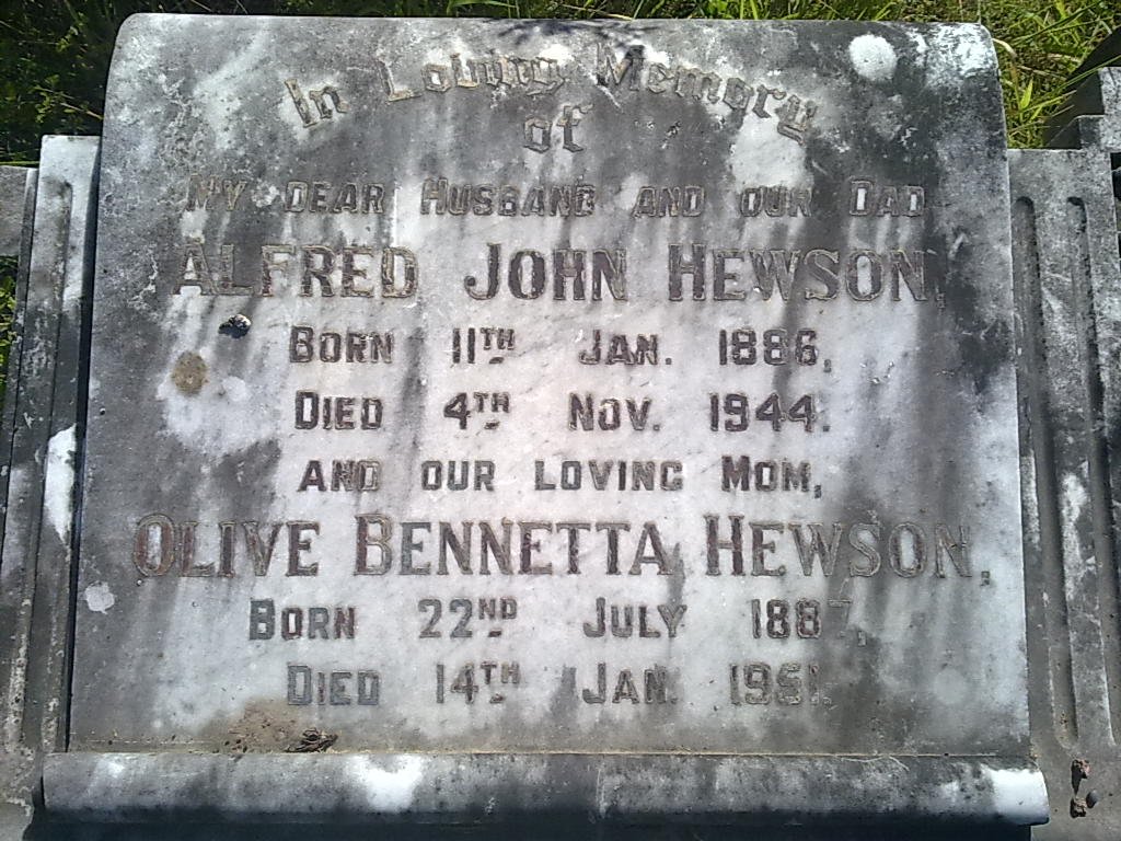HEWSON Alfred John 1886-1944 &amp; Olive Bennetta 1887-1951