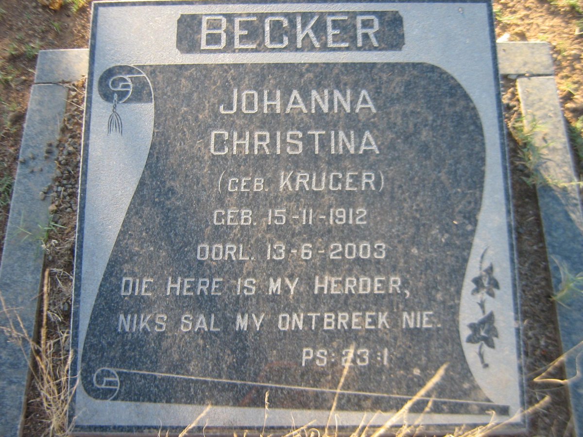 BECKER Johanna Christina nee KRUGER 1912-2003