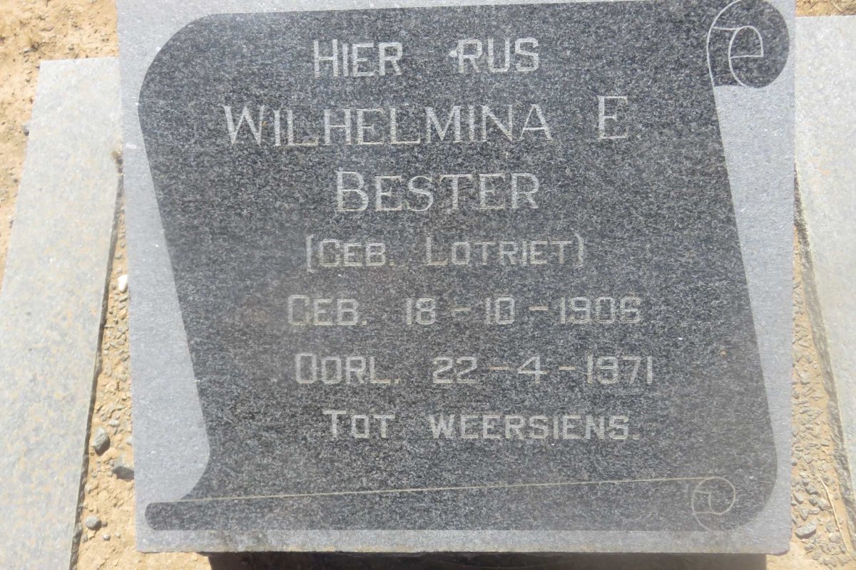 BESTER Wilhelmina E. nee LOTRIET 1906-1971