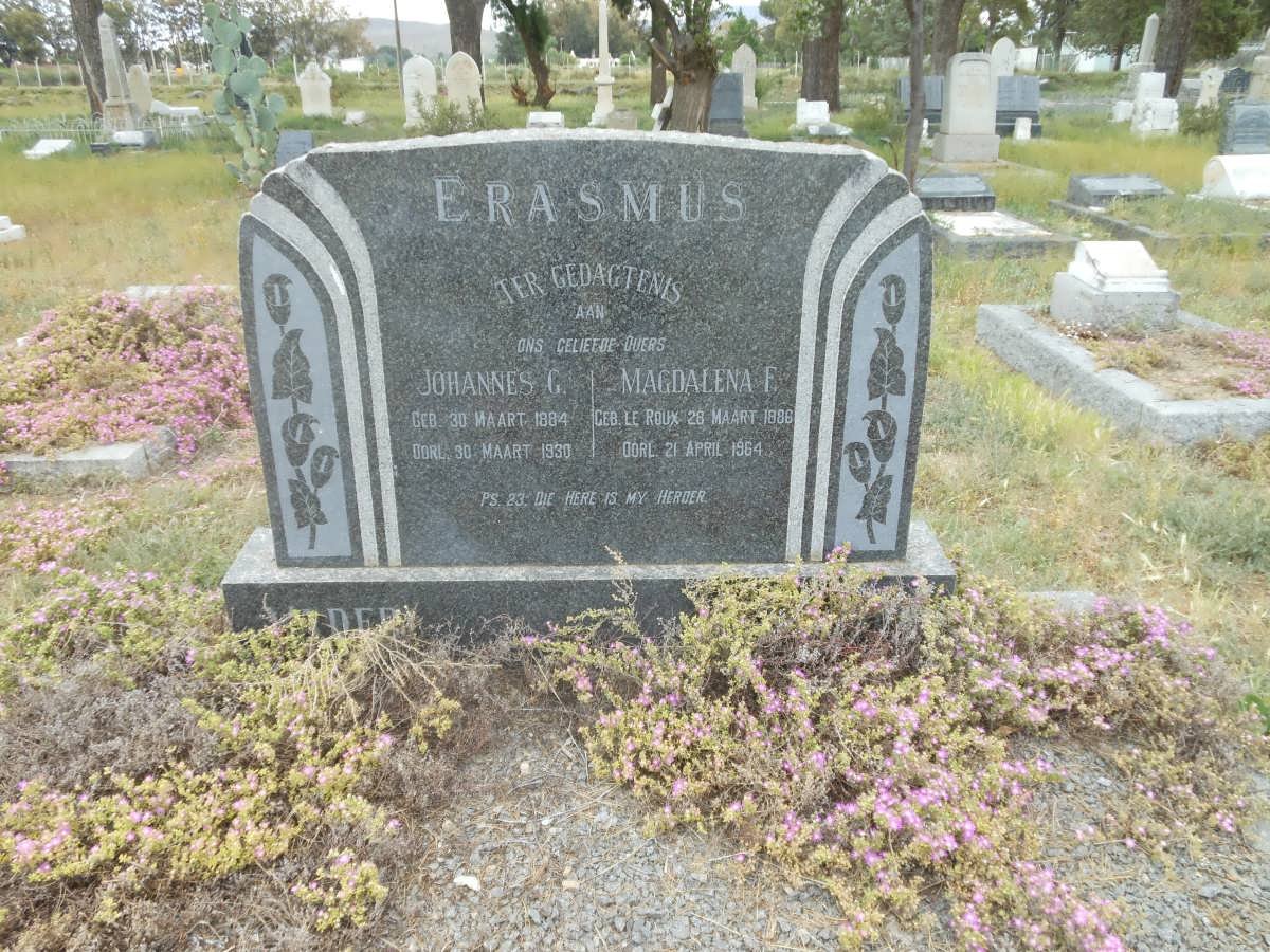ERASMUS Johannes G. 1884-1930 &amp; Magdalena F. LE ROUX 1888-1964