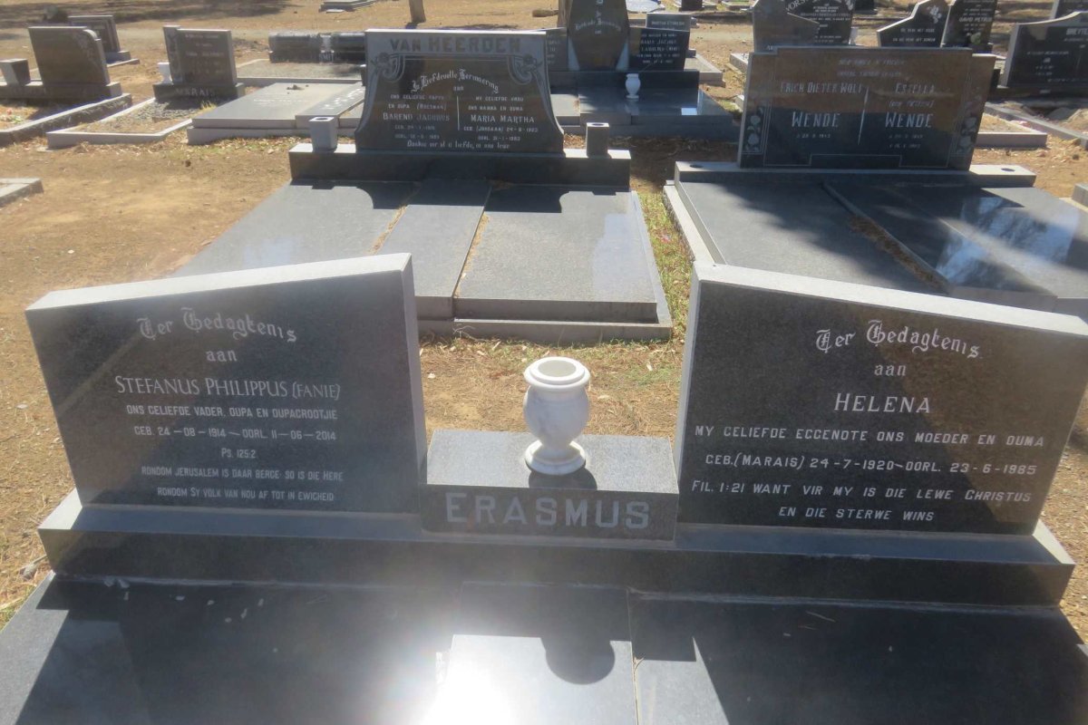 ERASMUS Stefanus Philippus 1914-2014 &amp; Helena MARAIS 1920-1985