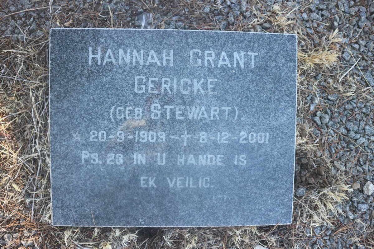 GERICKE Hannah Grant nee STEWART 1909-2001