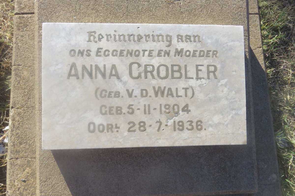 GROBLER Anna nee v.d. WALT 1904-1936