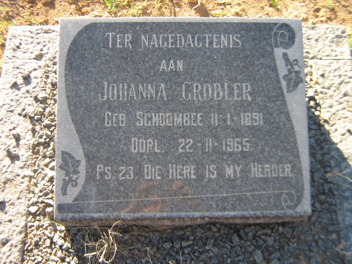 GROBLER Johanna nee SCHOOMBEE 1891-1965