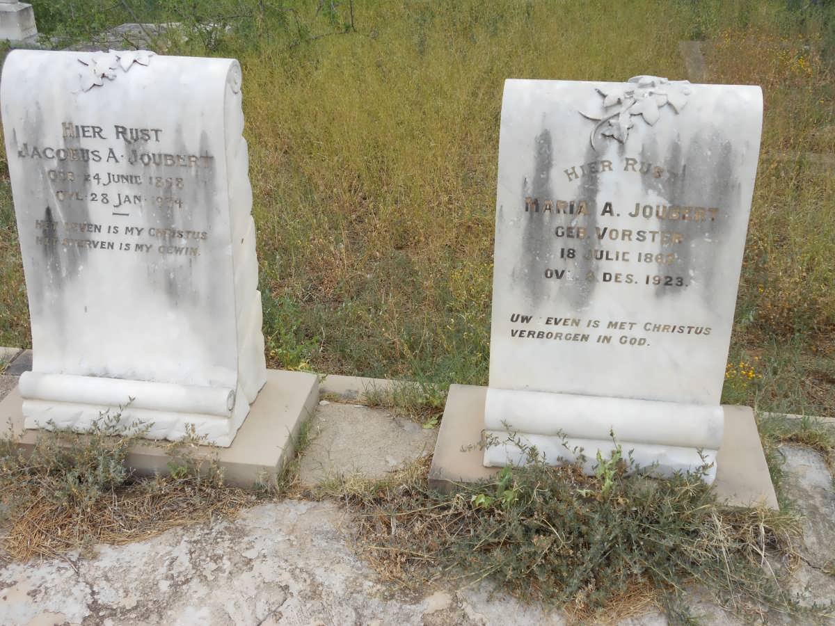 JOUBERT Jacobus A. 1858-1934 &amp; Maria A. VORSTER 1862-1923