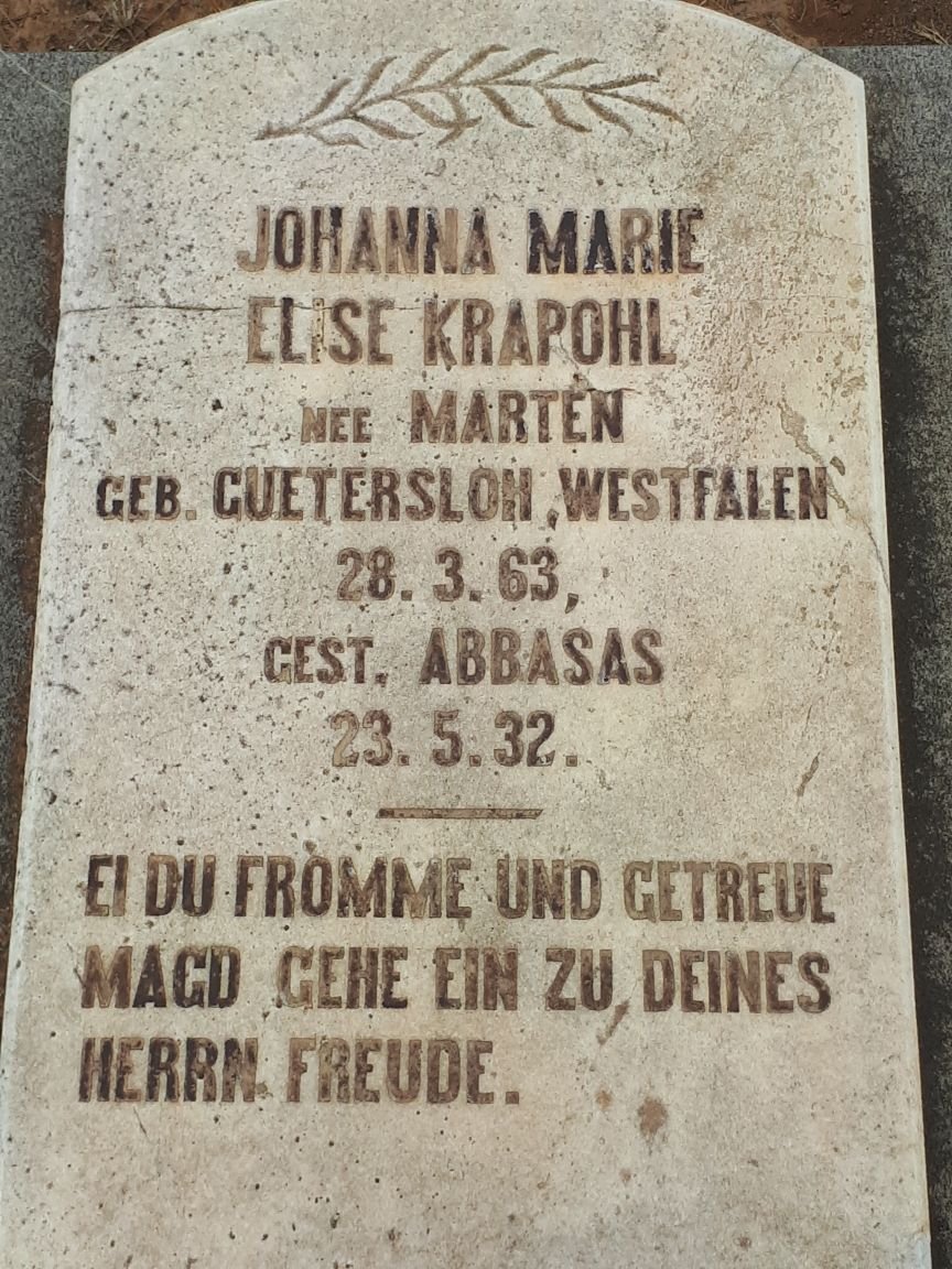 KRAPOHL Johanna Marie Elise nee MARTEN 1863-1932