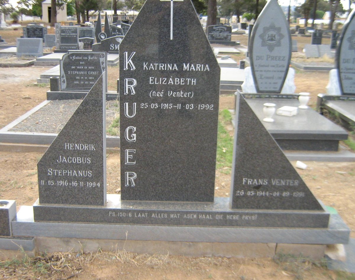 KRUGER Hendrik Jacobus Stephanus 1916-1994 &amp; Katrina Maria Elizabeth VENTER 1915-1992 :: KRUGER Frans Venter 1944-1991