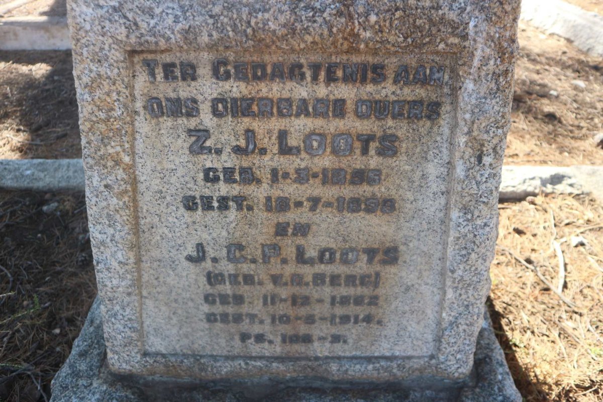 LOOTS Z.J. 1856-1898 &amp;  J.C.P. V.D. BERG 1862-1914