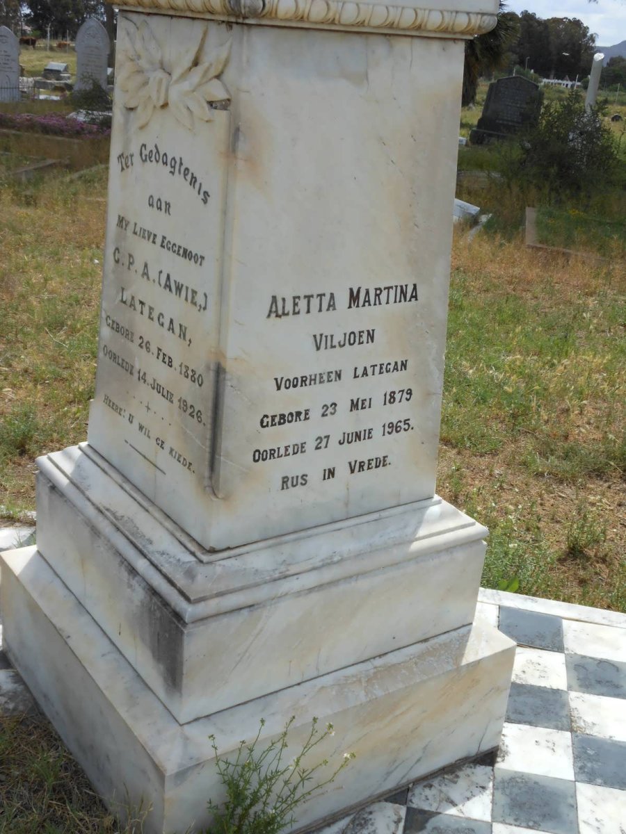LATEGAN C.P.A. 1880-1926 &amp; Aletta Martina VILJOEN voorheen LATEGAN 1879-1965