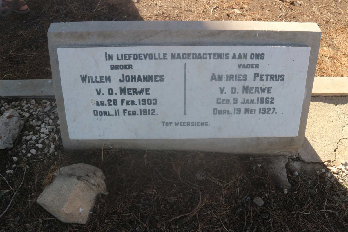 MERWE Andries Petrus, v.d. 1862-1927 :: VAN DER MERWE Willem Johannes 1903-1912