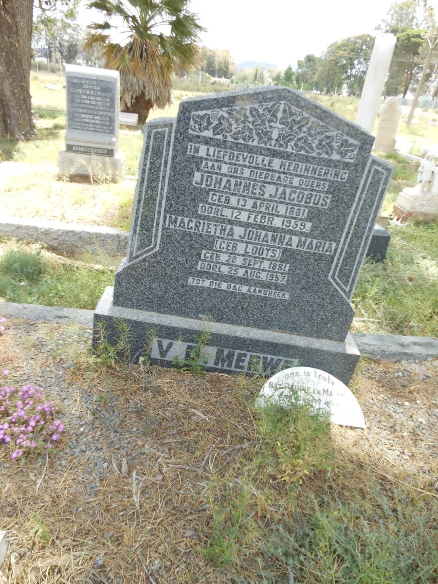 MERWE Johannes Jacobus, v.d. 1881-1959 &amp; Margaretha Johanna Maria LOOTS 1881-1957