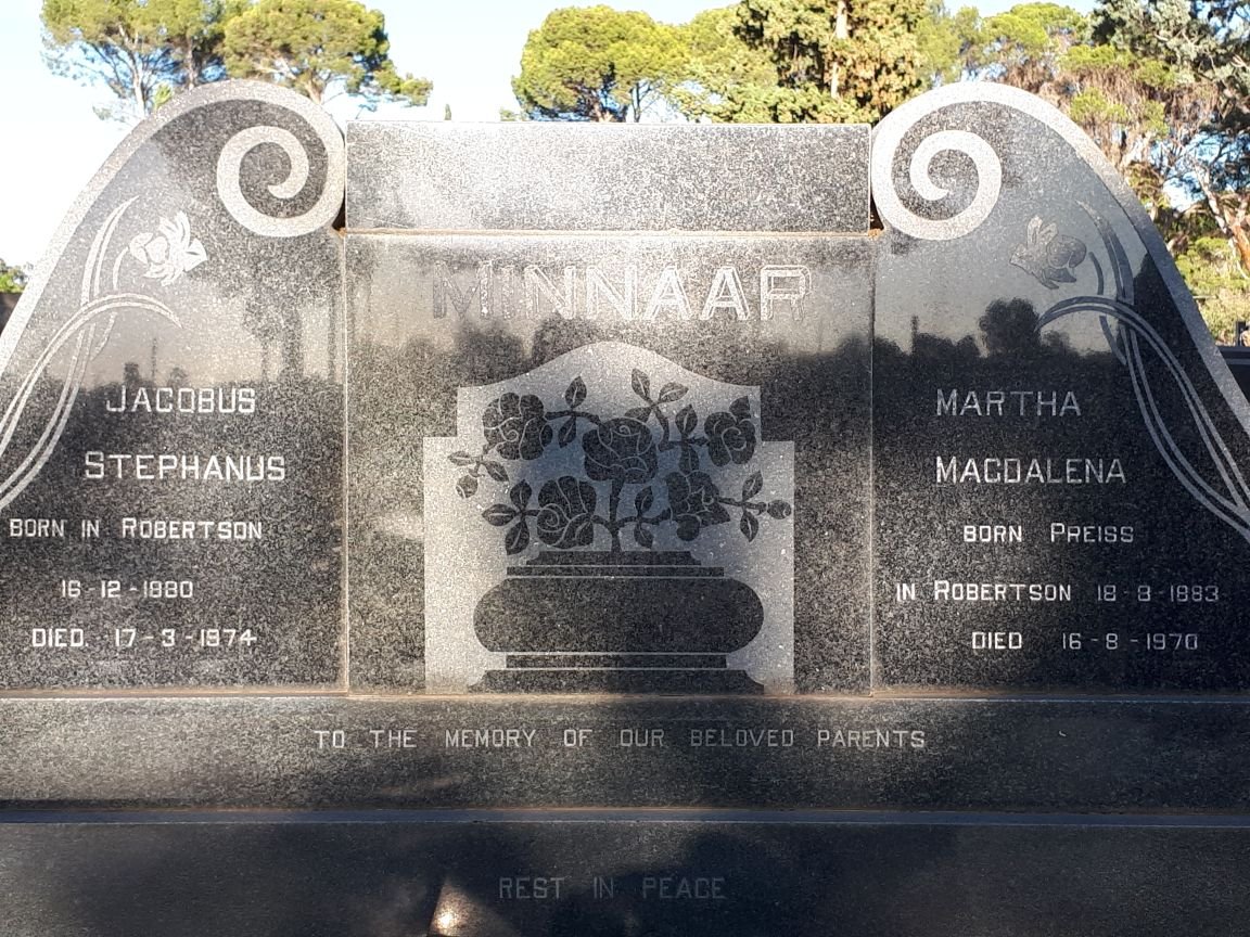 MINNAAR Jacobus Stephanus 1880-1974 &amp; Martha Magdalena PREISS 1883-1970