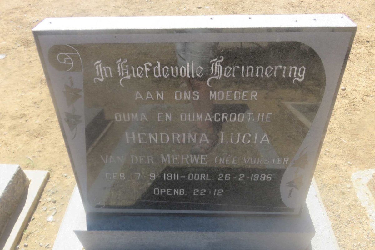 MERWE Hendrina Lucia, van der nee VORSTER 1911-1996