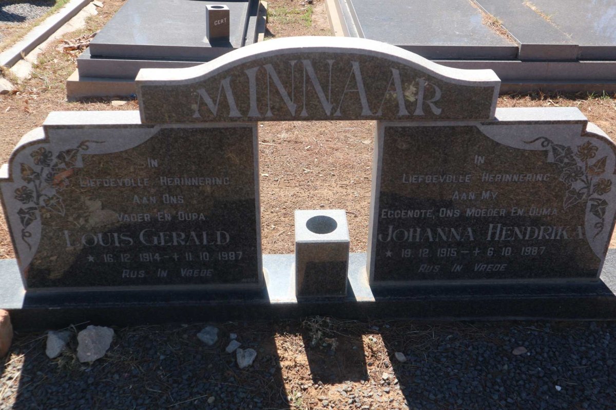 MINNAAR Louis Gerald 1914-1987 &amp; Johanna Hendrika 1915-1987