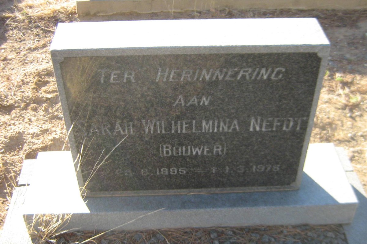 NEFDT Sarah Wilhelmina nee BOUWER 1895-1976