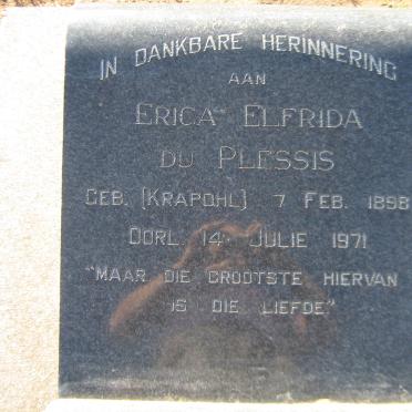 PLESSIS Erica Elfrida, du nee KRAPOHL 1898-1971