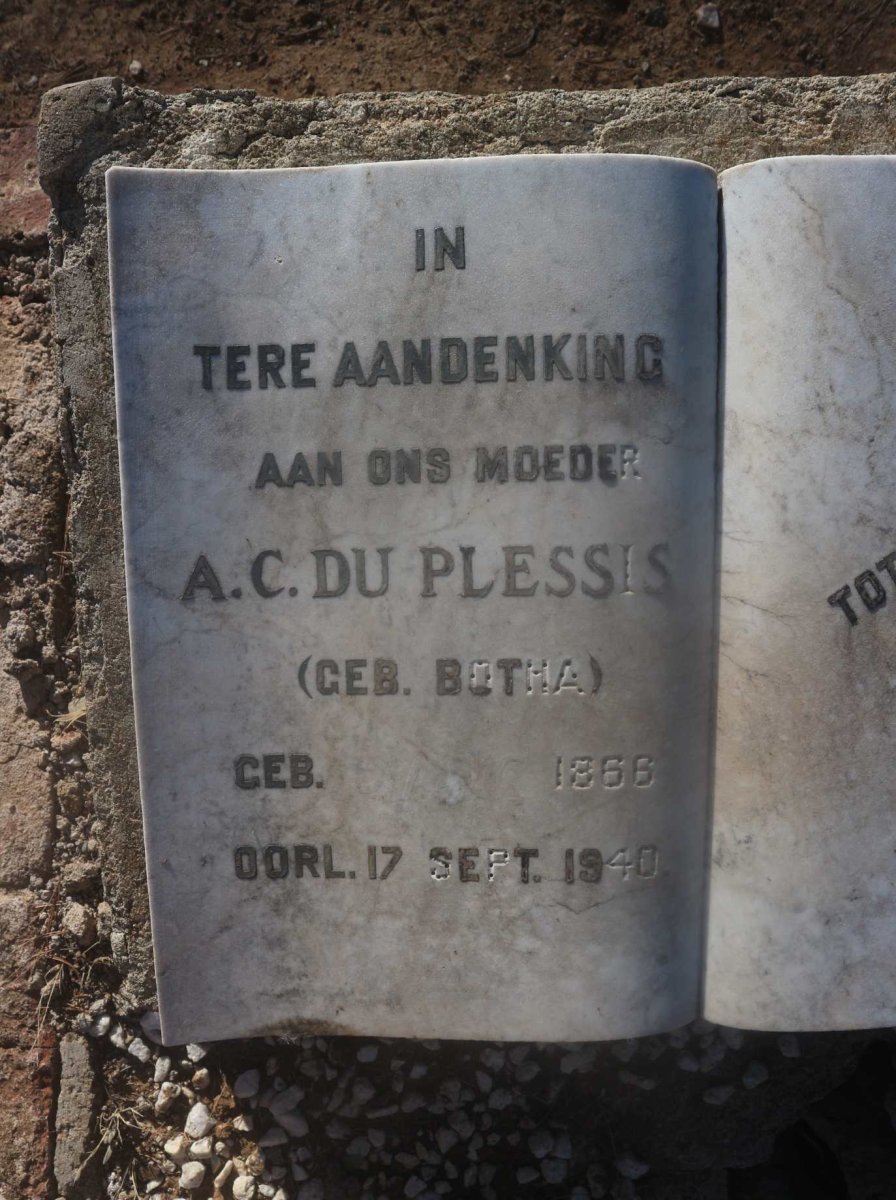 PLESSIS A.C., du nee BOTHA 1866-1940