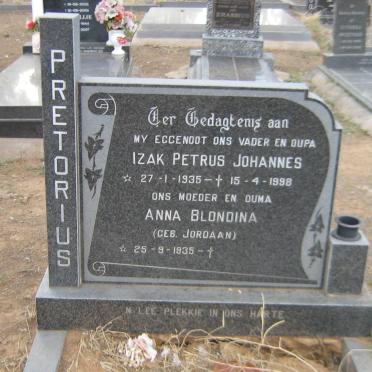 PRETORIUS Izak Petrus Johannes 1935-1998 &amp; Anna Blondina JORDAAN 1935-