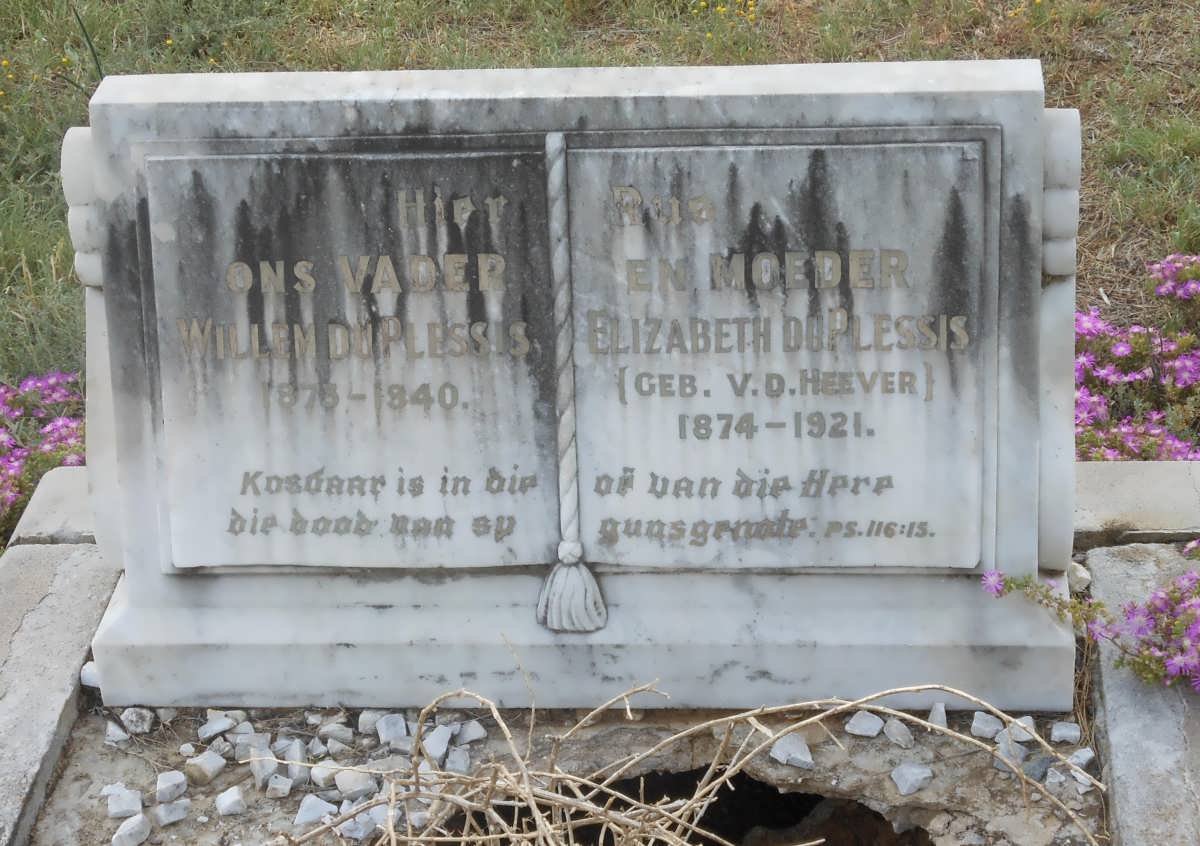 PLESSIS Willem, du 1873-1940 &amp; Elizabeth V.D. HEEVER 1874-1921