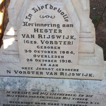 RIJSWIJK Hester, van nee VORSTER 1884-1918 :: VAN RIJSWIJK N. Vorster