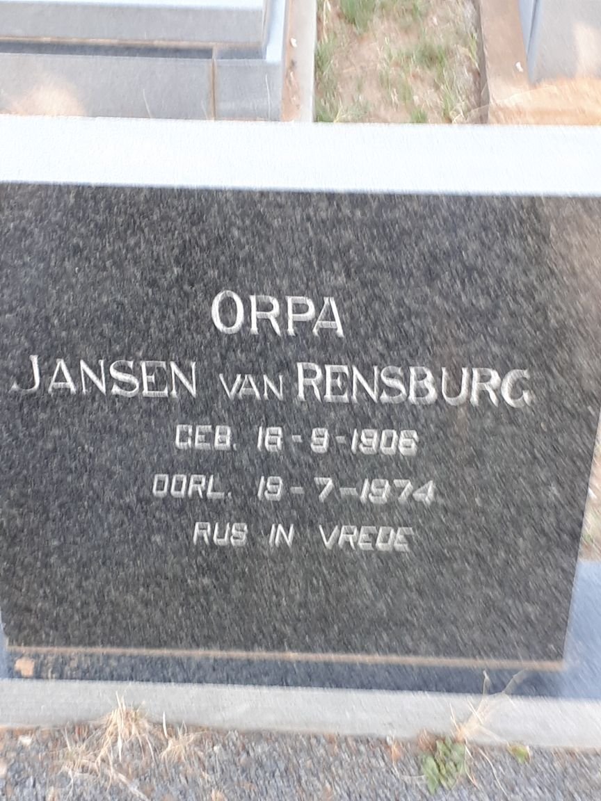 RENSBURG Orpa, Jansen van 1906-1974