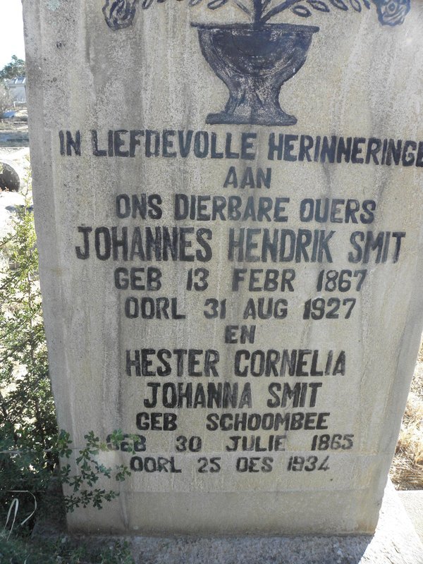 SMIT Johannes Hendrik 1867-1927 &amp; Hester Cornelia Johanna SCHOOMBEE 1865-1934