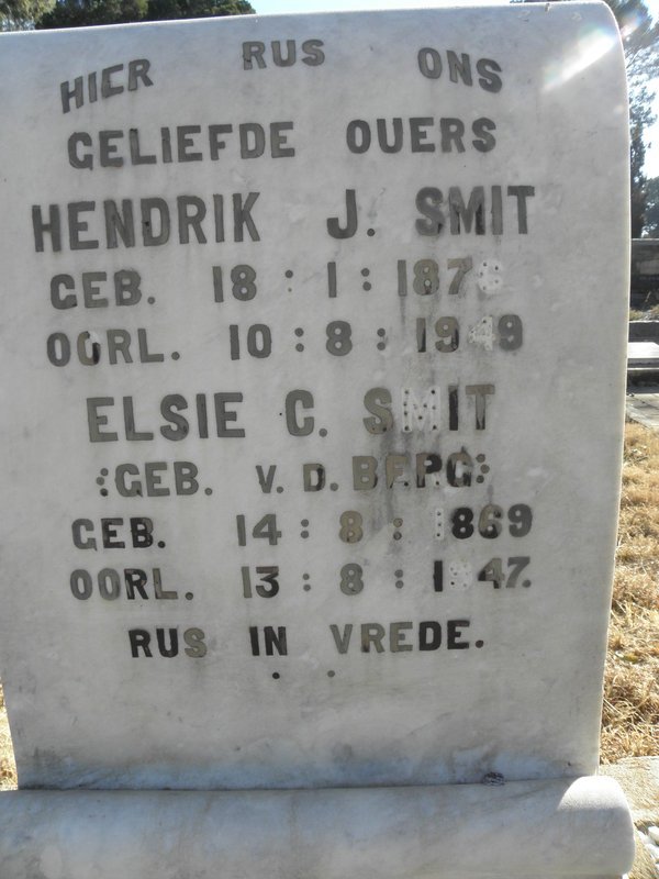 SMIT Hendrik J. 1876-1949 &amp; Elsie C. V.D. BERG 1869-1947
