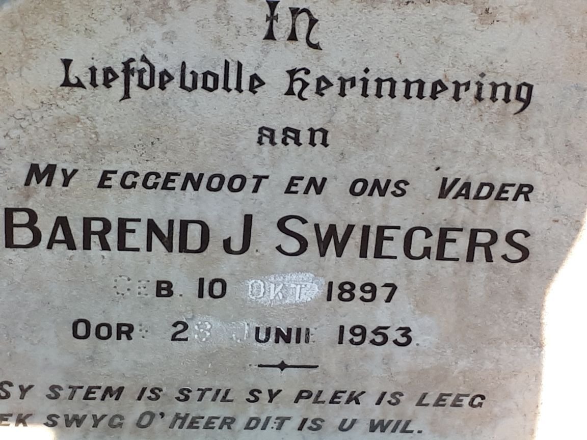 SWIEGERS Barend J. 1897-1953