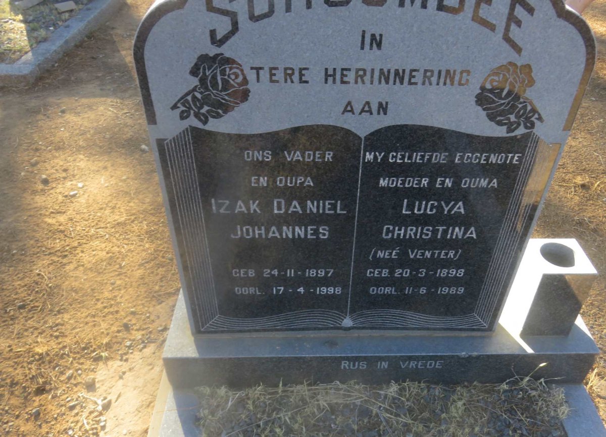 SCHOOMBEE Izak Daniel Johannes 1897-1998 &amp; Lucya Christina VENTER 1898-1989