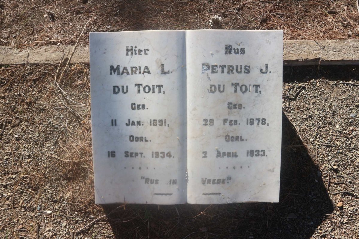 TOIT Petrus J., du 1878-1933 &amp; Maria L. 1891-1934
