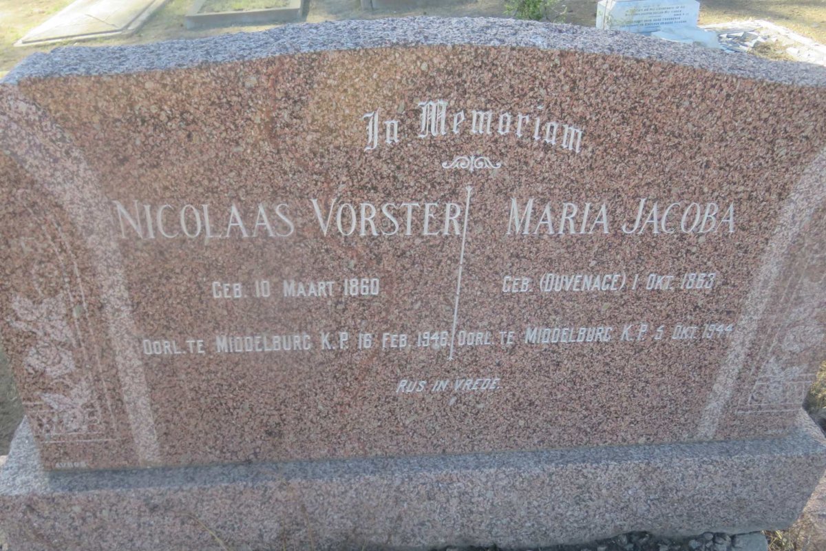 VORSTER Nicolaas 1860-1946 &amp; Maria Jacoba DUVENHAGE 1863-1944