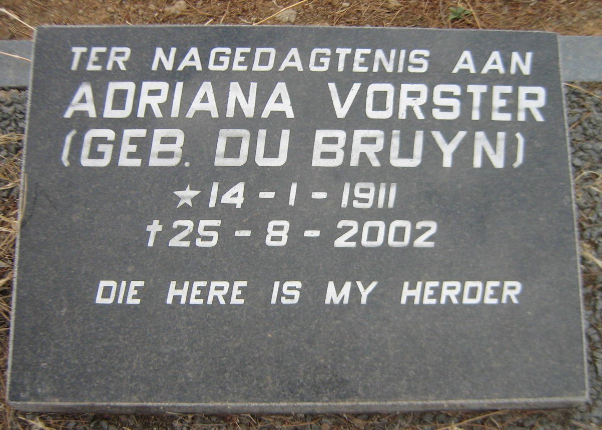 VORSTER Adriana nee DU BRUYN 1911-2002