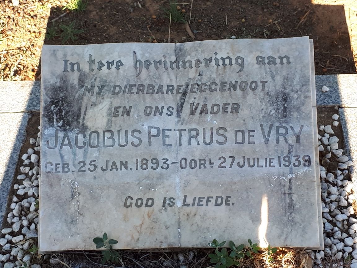 VRY Jacobus Petrus, de 1893-1939