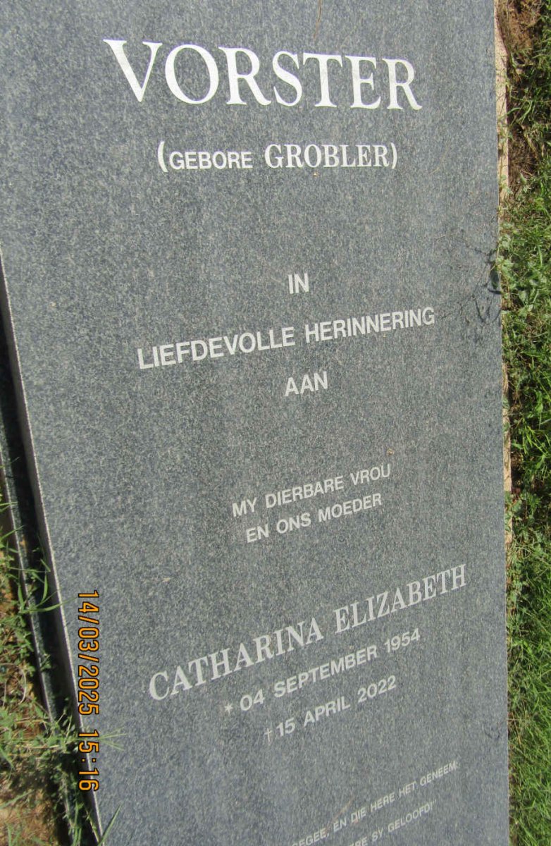 VORSTER Catharina Elizabeth nee GROBLER 1954-2022