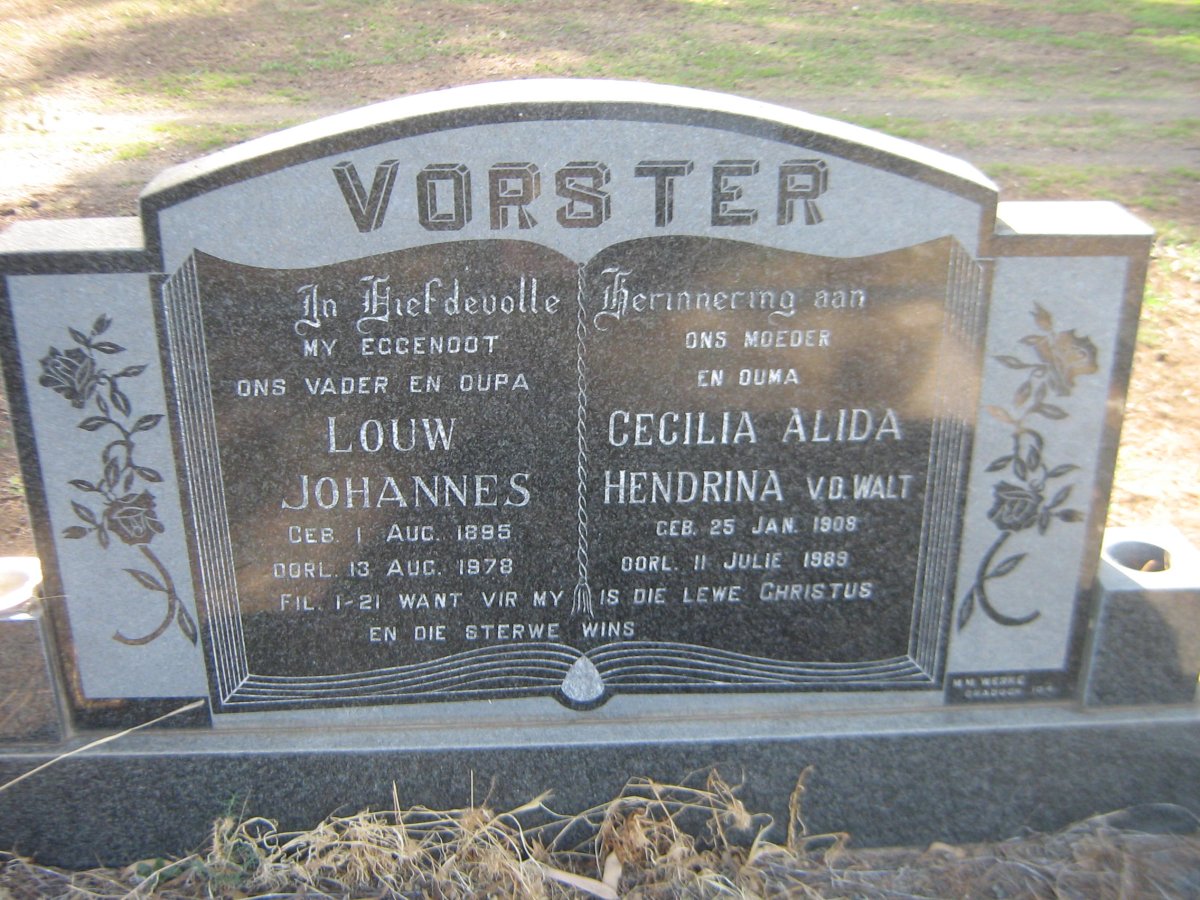 VORSTER Louw Johannes 1895-1978 &amp; Cecilia Alida Hendrina V.D. WALT 1909-1989