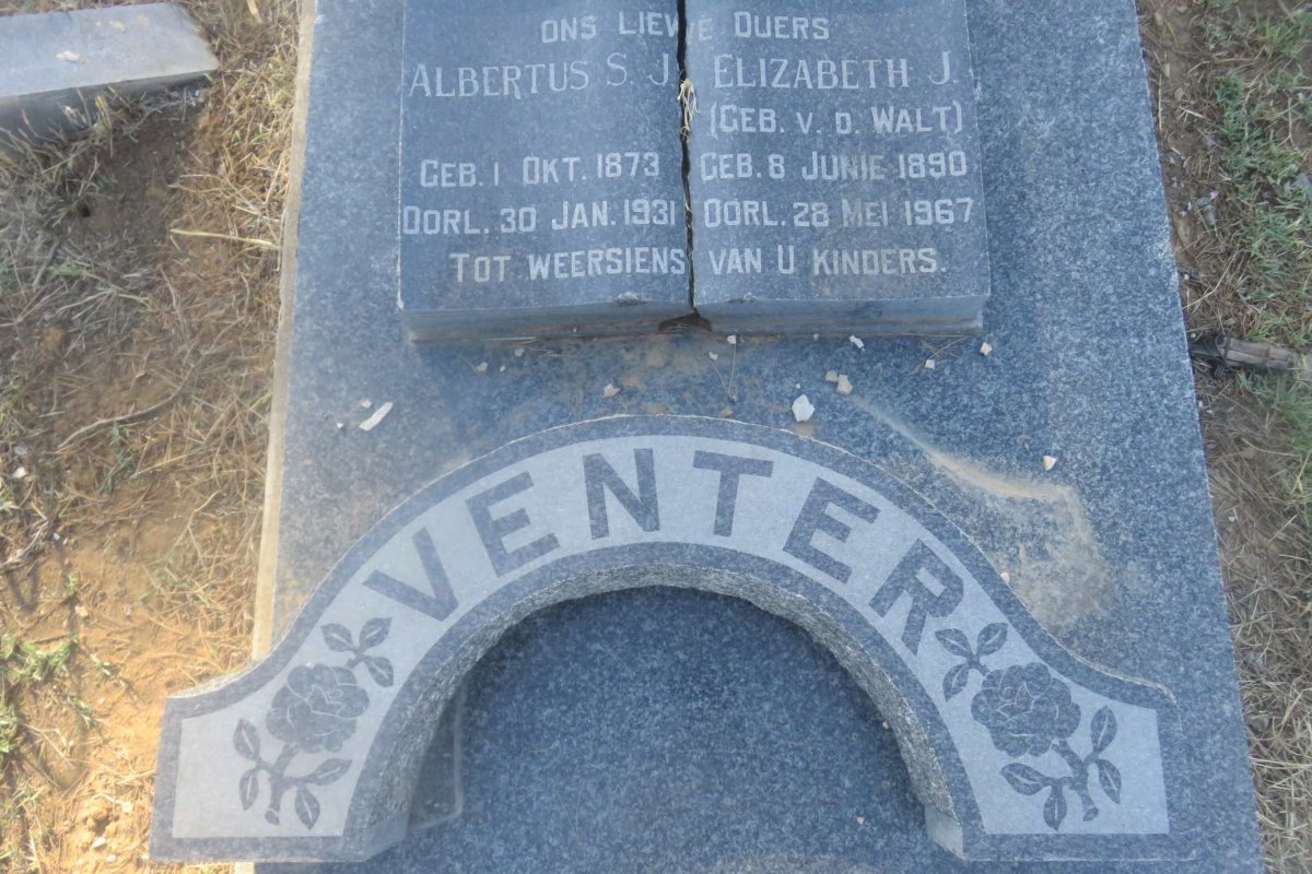 VENTER Albertus S.J. 1873-1931 &amp; Elizabeth J. V.D. WALT 1890-1967