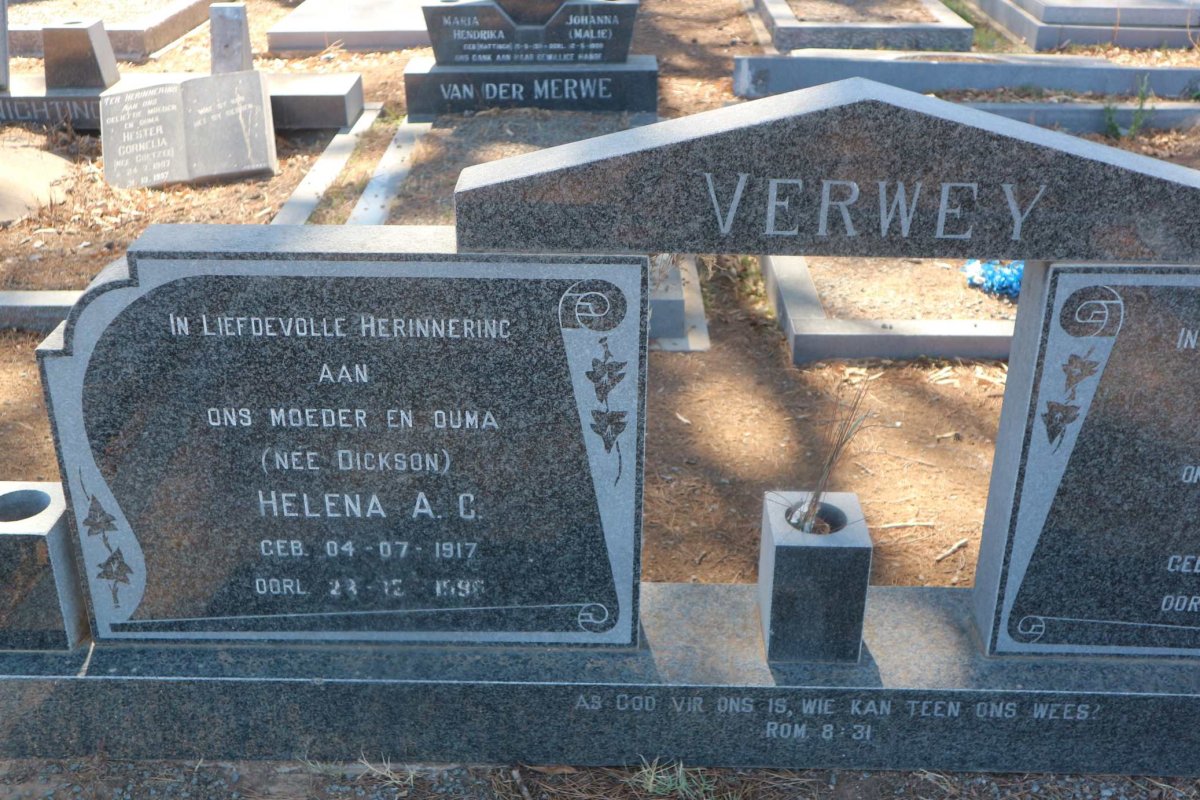VERWEY Tobias 1902-1994 &amp; Helena A.C. DICKSON 1917-1996