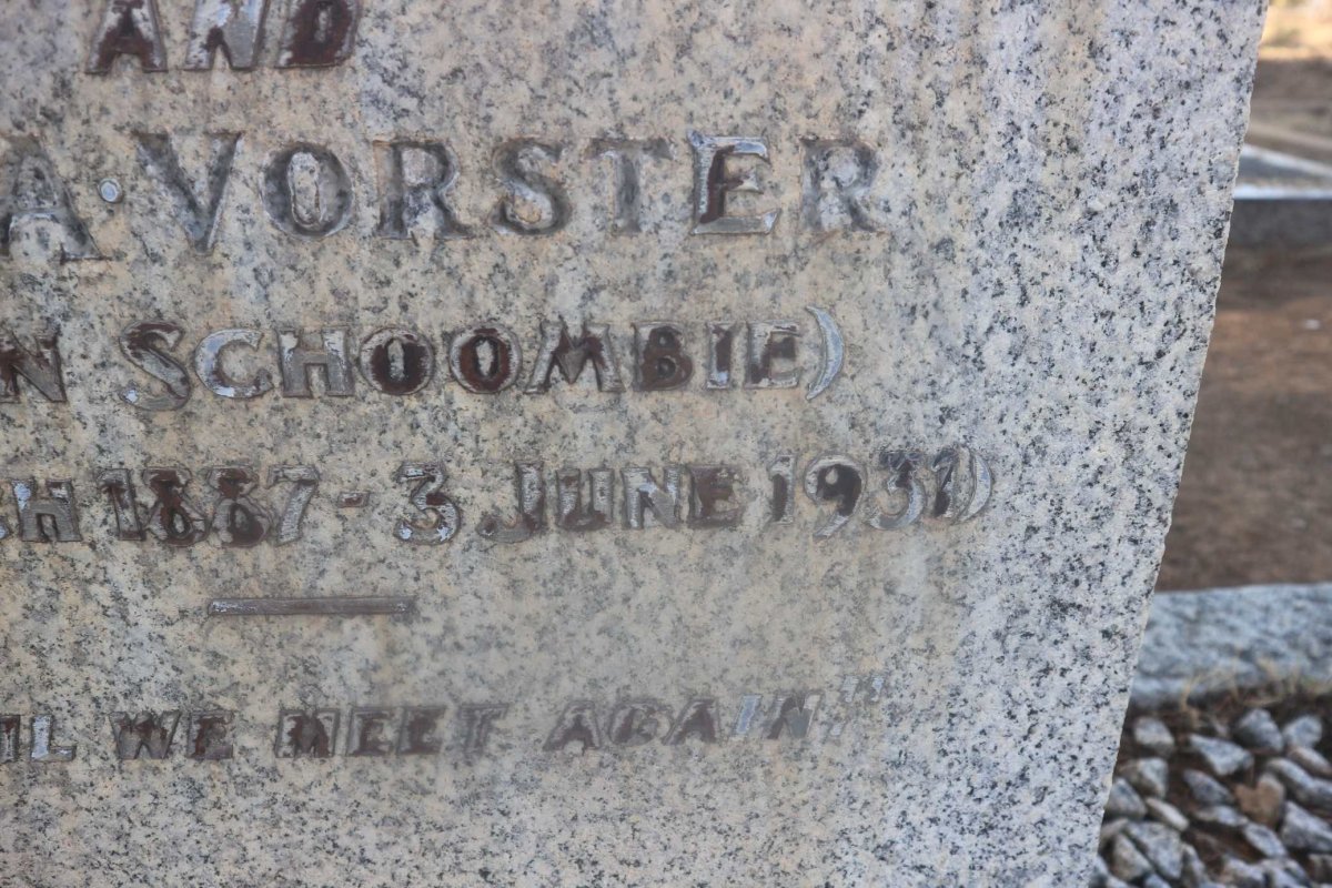 VORSTER J.S.A. nee SCHOOMBIE 1887-1931