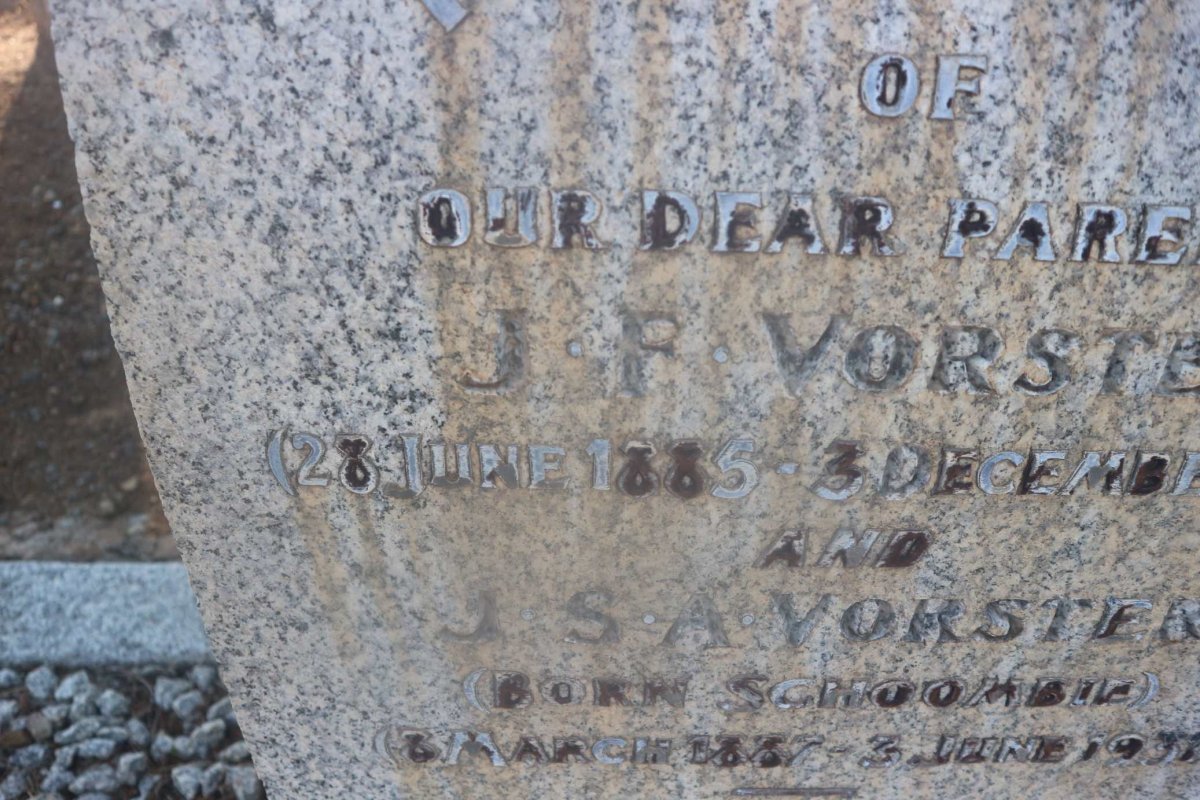 VORSTER J.F. 1885-1930 &amp; J.S.A. SCHOOMBIE 1887-1931