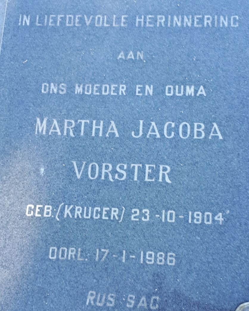 VORSTER Martha Jacoba nee KRUGER 1904-1986