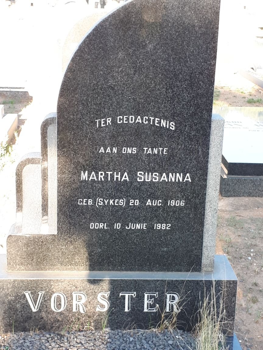 VORSTER Martha Susanna nee SYKES 1906-1982