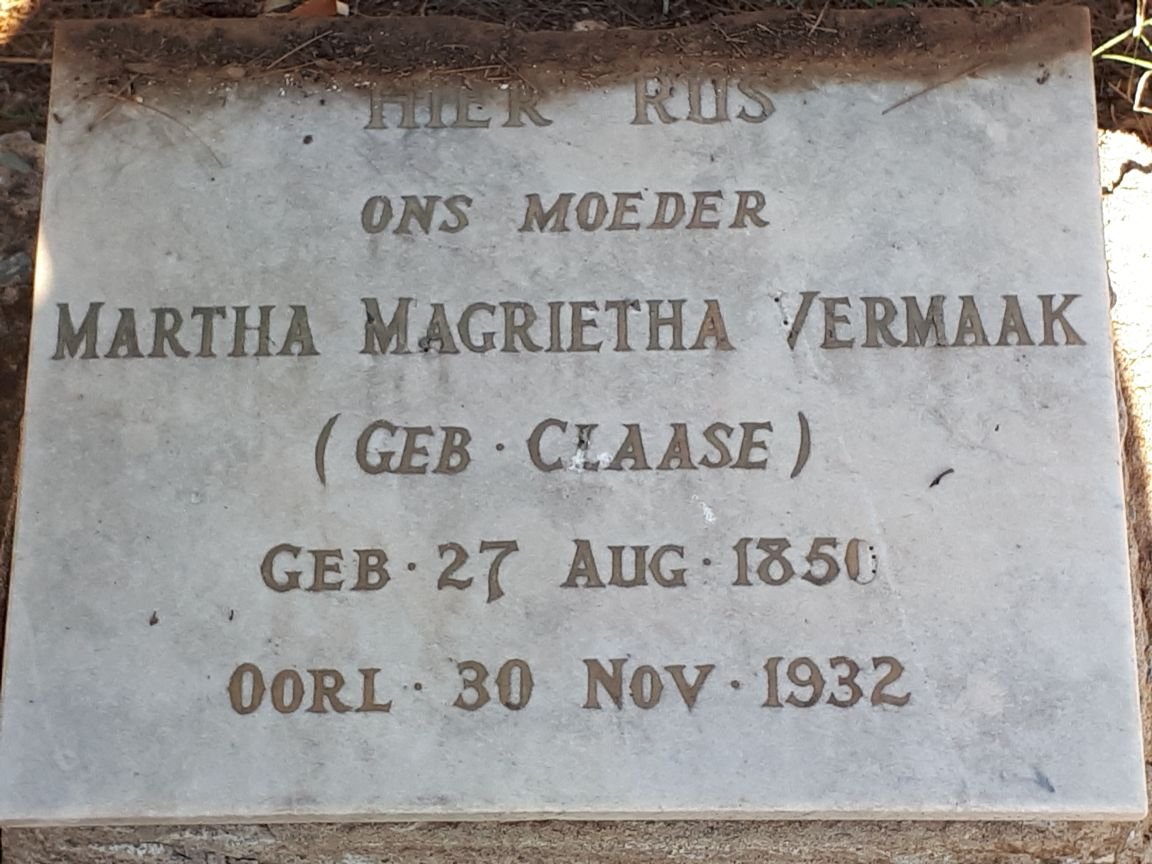 VERMAAK Martha Magrietha nee CLAASE 1850-1932