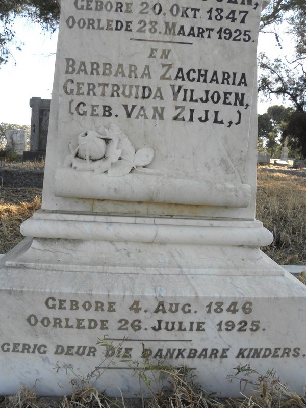 VILJOEN Gerrit van Niekerk 1847-1925 &amp; Barbara Zacharia Gertruida VAN ZIJL 1846-1925 