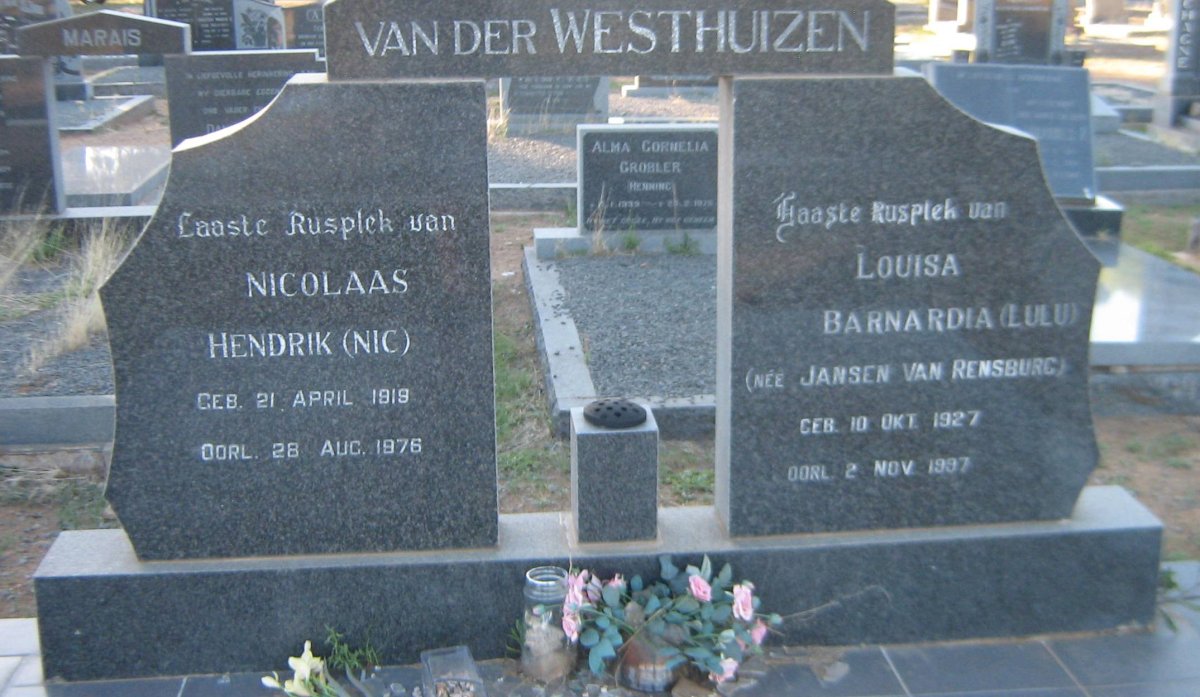 WESTHUIZEN Nicolaas Hendrik, van der 1919-1976 &amp; Louisa Barnardia JANSEN VAN RENSBURG 1927-1997