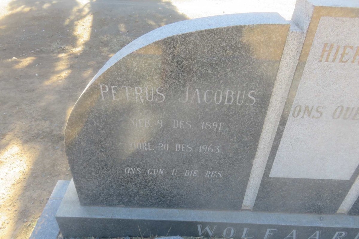 WOLFAARDT Petrus Jacobus 1891-1963 &amp; Maria Aletta VAN DER WALT 1892-1961