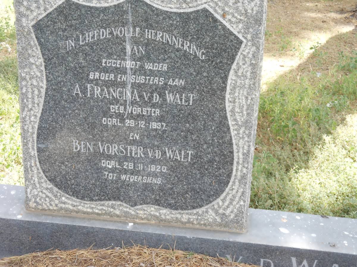 WALT A. Francina, v.d. nee VORSTER -1937 :: V.D. WALT Ben Vorster -1920