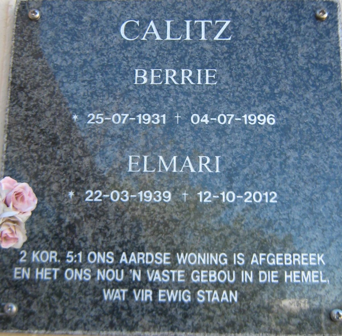 CALITZ Berrie 1931-1996 &amp; Elmari 1939-2012